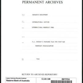 Research Department - International Section - International Monetary Fund (IMF) - FJ Docker's Prepared plan for Post War International Monetary Stabilization - 1944