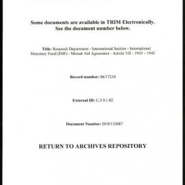 Research Department - International Section - International Monetary Fund (IMF) - Mutual Aid Agreement - Article VII - 1943 - 1945