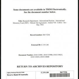 Research Department - International Section - International Monetary Fund (IMF) - Mutual Aid Agreement - Article VII - Cables - Jan - May 1944