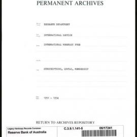 Research Department - International Section - International Monetary Fund (IMF) - Subscriptions, Quotas, Memberships - File 5 - 1951 - 1954