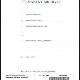 Research Department - International Section - International Monetary Fund (IMF) - Subscriptions, Quotas, Membership - 1960 - 1965