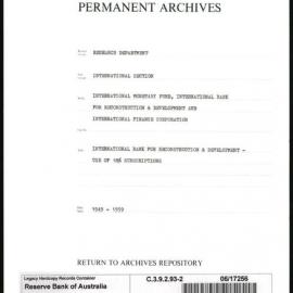 Research Department - International Section - International Monetary Fund, International Bank for Reconstruction & Development - File 2 - Use of 18% Subscriptions - 1949 - 1959