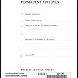 Research Department - International Section - Commonwealth Finance Ministers' Conference - File 3 - Memoranda by Governments - UK Papers - January 1954