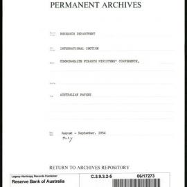 Research Department - International Section - Commonwealth Finance Ministers' Conference - File 5 - Australian Papers - July - September 1954