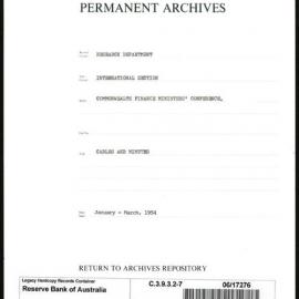 Research Department - International Section - Commonwealth Finance Ministers' Conference - File 7 - Cables and Minutes - January - March 1954