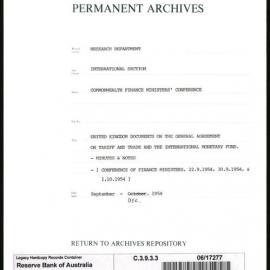 Research Department - International Section - Commonwealth Finance Ministers' Conference - United Kingdom Documents on the General Agreement on Tariff and Trade and the International Monetary Fund - Sep - Dec. 1954