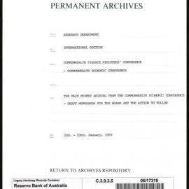 Research Department - International Section - Commonwealth Finance Ministers' Conference - Economic - The Main Points Arising from the Economic Conference - Draft Memoranda for the Board and the Action to Follow - 2/1/1953 - 23/1/1953