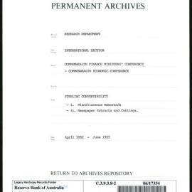 Research Department - International Section - Commonwealth Finance Ministers' Conference - Commonwealth Economic Conference - File 2 - Sterling Convertibility - April 1952 - June 1955