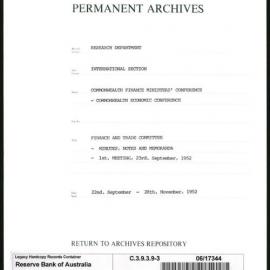 Research Department - International Section - Commonwealth Finance Ministers' Conference - Commonwealth Economic Conference - File 3 - Finance and Trade Committee - Minutes, Notes and Memoranda - 1st Meeting - 23 September 1952