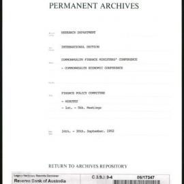 Research Department - International Section - Commonwealth Finance Ministers' Conference - Commonwealth Economic Conference - File 4 - Finance Policy Committee - Minutes - 1st-5th Meetings - 24/9/1952 - 30/9/1952