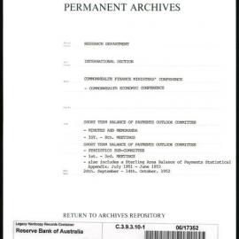 Research Department - International Section - Commonwealth Finance Ministers' Conference - Commonwealth Economic Conference - File 1 - Short Term Balance of Payments Outlook Committee - 24/9/1952 - 14/10/1952