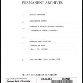 Research Department - International Section - Commonwealth Finance Ministers' Conference - Commonwealth Economic Conference - File 2 - Commodity Policy Committee - Minutes and Notes - 1st-7th Meetings - 22.9.1952 - 10.10.1952