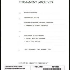 Research Department - International Section - Commonwealth Finance Ministers' Conference - Commonwealth Economic Conference - File 3 - Development Policy Committee - Minutes, Notes and Memoranda - 1st-13th Meetings - 19/9/1952 - 14/11/1952