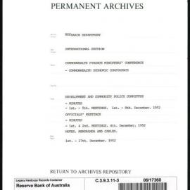 Research Department - International Section - Commonwealth Finance Ministers' Conference - Commonwealth Economic Conference - File 3 - Development and Trade Committee - 1/12/1952 - 17/12/1952