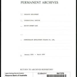 Research Department - International Section - Export-Import Bank - File 1 - Commonwealth Development Finance Co.Ltd. - January 1954 - March 1959