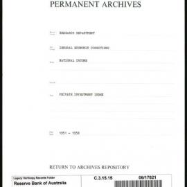 Research Department - General Economic Conditions - National Income - Private Investment Index - 1951 - 1958
