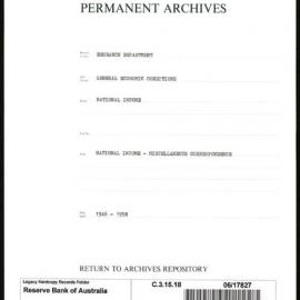 Research Department - General Economic Conditions - National Income - Miscellaneous Correspondence - 1946 - 1958