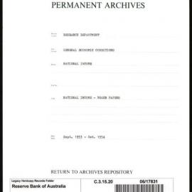 Research Department - General Economic Conditions - National Income - Board Papers - Sep 1953 - Oct 1954