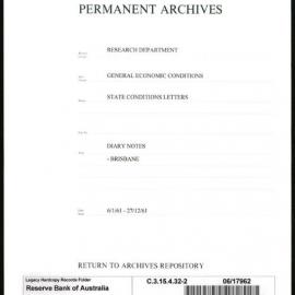 Research Department - General Economic Conditions - State Conditions Letters - Diary Notes - Brisbane - File 2 - 1961