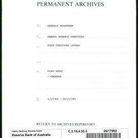 Research Department - General Economic Conditions - State Conditions Letters - Diary Notes - Canberra - File 3 - 1961