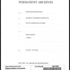 Research Department - General Economic Conditions - State Conditions Letters - Diary Notes - Perth - 1961