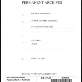 Research Department - General Economic Conditions - State Conditions Letters - Diary Notes - Perth - 1962