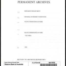 Research Department - General Economic Conditions - State Conditions Letters - Victoria - 1959