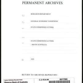 Research Department - General Economic Conditions - State Conditions Letters - South Australia - 1959