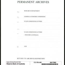 Research Department - General Economic Conditions - State Conditions Letters - Western Australia - 1959
