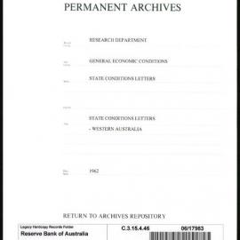 Research Department - General Economic Conditions - State Conditions Letters - Western Australia - 1962