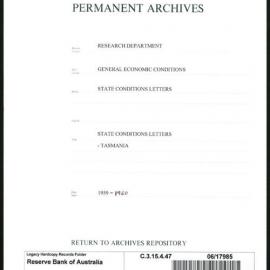 Research Department - General Economic Conditions - State Conditions Letters - Tasmania - 1959