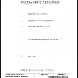 Research Department - General Economic Conditions - State Conditions Letters - Australian Economy (Treasury Survey) - 1955 - 1958