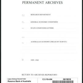 Research Department - General Economic Conditions - State Conditions Letters - Australian Economy (Treasury Survey) - 1959 - 1960