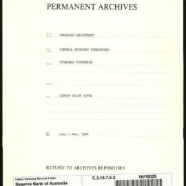 Research Department - General Economic Conditions - Overseas Countries - London Diary Notes - File 2 - July - December 1960