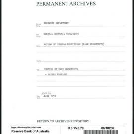 Research Department - General Economic Conditions - Review of General Conditions (Bank Economists) - Meeting of the Bank Economists - Papers Prepared - March 1959