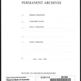 Research Department - Government Finance - Public Authorities - Grants Commission - 1940 - 1947