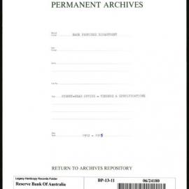 Bank Premises Department - Sydney - Head Office - Tenders & Specifications - 1912-1915
