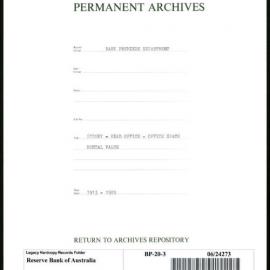 Bank Premises Department - Sydney - Head Office - Office Space Rental Value - 1913-1920