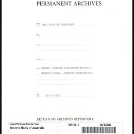 Bank Premises Department - Hobart - Collins & Elizabeth Streets - Moore's Corner - Purchase Negotiations - 1914-1921