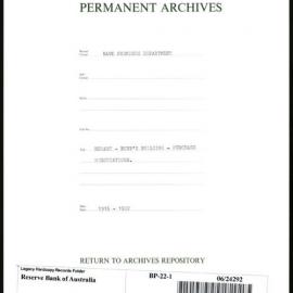Bank Premises Department - Hobart - Robb's Building - Purchase Negotiations - 1916-1922