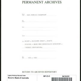 Bank Premises Department - Hobart - Elizabeth Street - Cook's Building - Lease from Commonwealth Government - Purchase Negotiations - 1912-1923