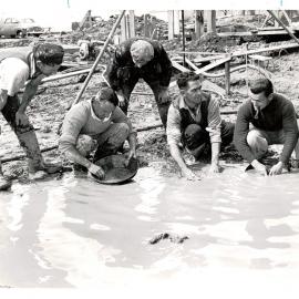 Bendigo - Workmen panning for gold on site of new premises in Hargraves St. - 1955