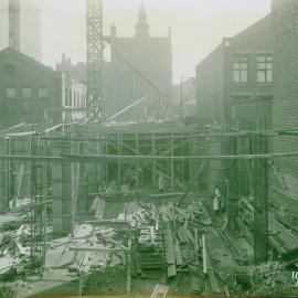 Melbourne - Premises, 367 Collins St. - Construction - View to Collins St. showing forming of second floor - 11 August 1922