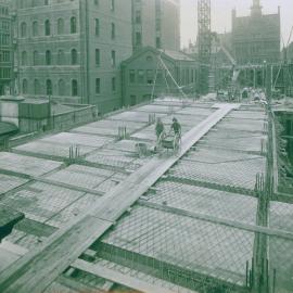 Melbourne - Premises, 367 Collins St. - Construction - View from Findon House , 2nd floor slab reinforcement in position - 6 September 1922