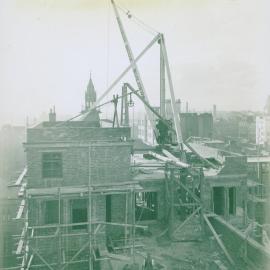 Melbourne - Premises, 367 Collins St. - Construction - Crane on flat roof for raising masonry - 15 May 1923
