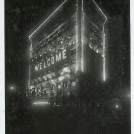 Prince of Wales' Visit to Australia - Head Office decorations by night (copy a) - June 1920