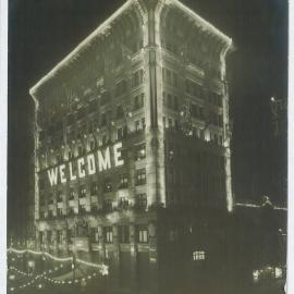 Prince of Wales' Visit to Australia - Head Office decorations by night (copy f) - June 1920