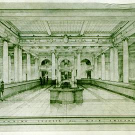 Head Office - Extensions 1931-1933: Architects impression of Banking Chamber from main entrance