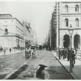 Pitt Street - GPO on right, Kensington Chambers, site of CBA Head Office, on left - 1895