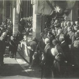 Melbourne premises, 367 Collins Street - The Hon. WM Hughes, Prime Minister, setting the first Foundation stone for the new building - 26 July 1922